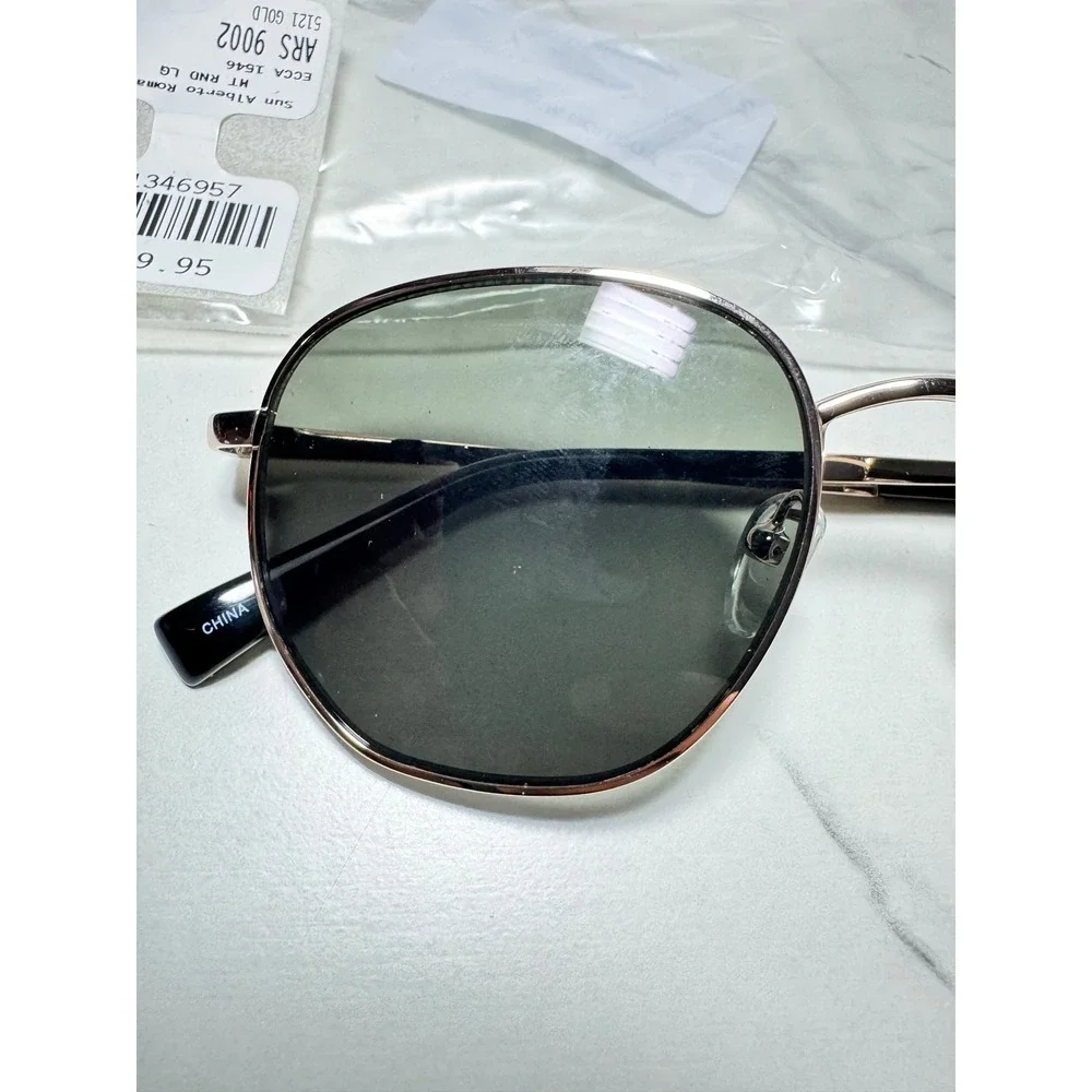 MSRP 119 Alberto Romani Suns ARS 9002 YG Gold Geometric Round Sunglasses Green